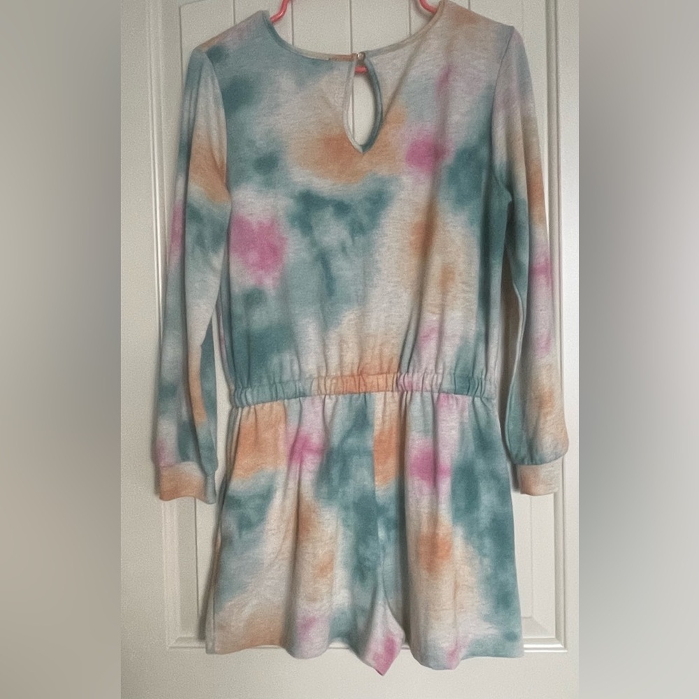 Urban Outfitters As U Wish Green Pink Jumpsuit Long Sleeves Elastic Waist